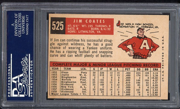 1959 Topps Baseball #525 Jim Coates Yankees PSA 7.5 NM+ 538133