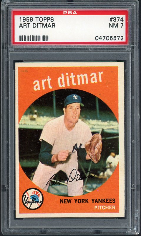 1959 Topps Baseball #374 Art Ditmar Yankees PSA 7 NM 538140