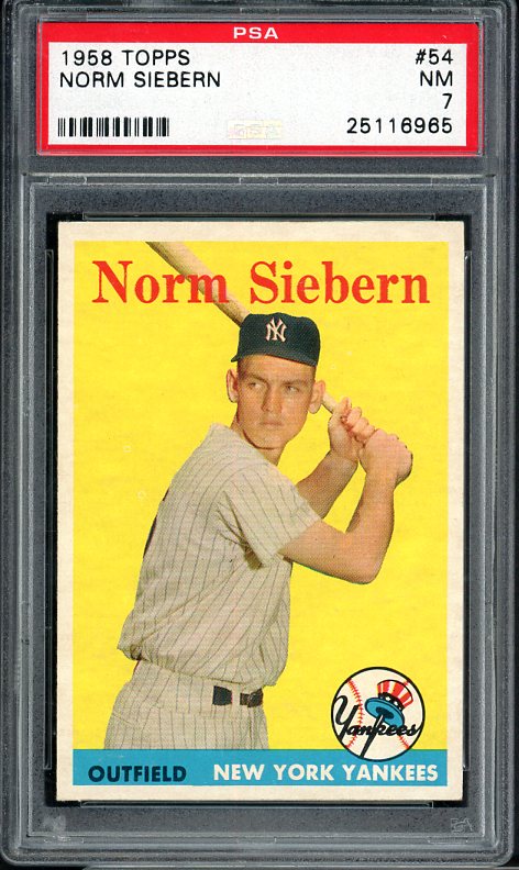 1958 Topps Baseball #054 Norm Siebern Yankees PSA 7 NM 538142
