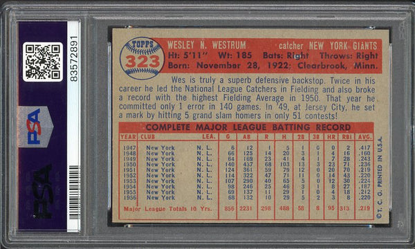 1957 Topps Baseball #323 Wes Westrum Giants PSA 7 NM 538193