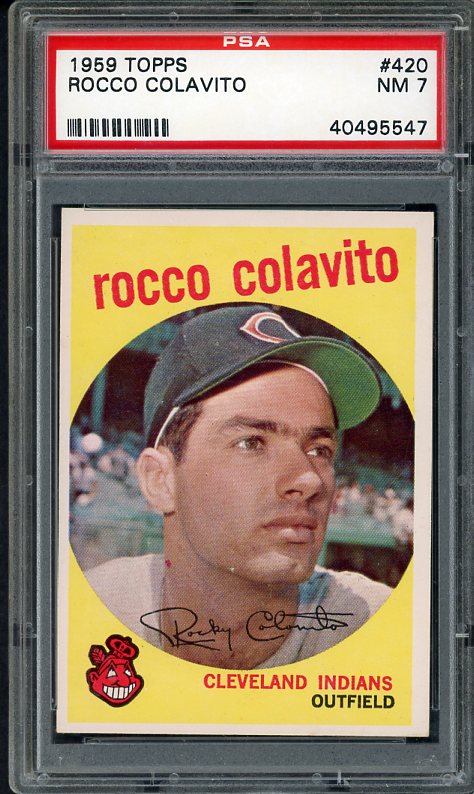 1959 Topps Baseball #420 Rocky Colavito Indians PSA 7 NM 538199