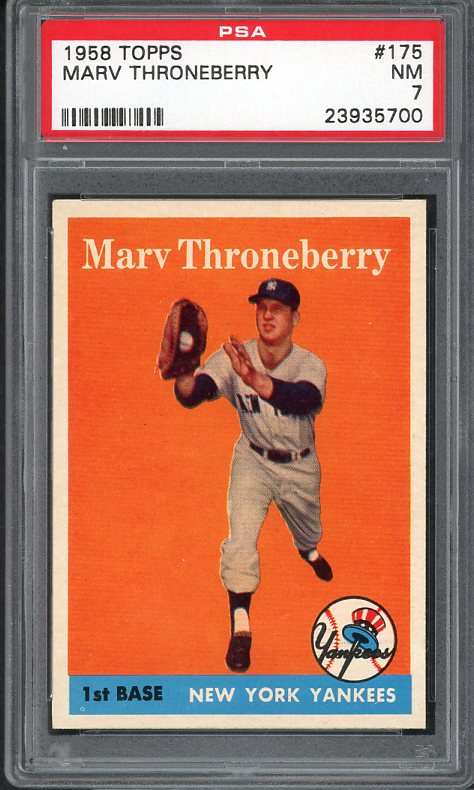 1958 Topps Baseball #175 Marv Throneberry Yankees PSA 7 NM 538261