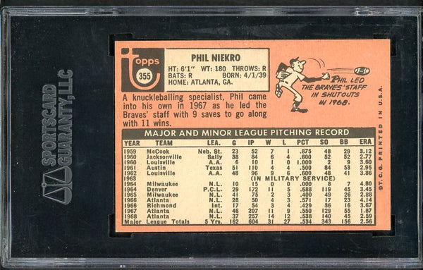 1969 Topps Baseball #355 Phil Niekro Braves SGC 5.5 EX+ 538306
