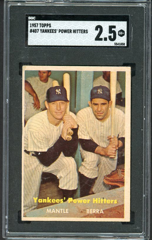 1957 Topps Baseball #407 Mickey Mantle Yogi Berra SGC 2.5 GD+ 538307
