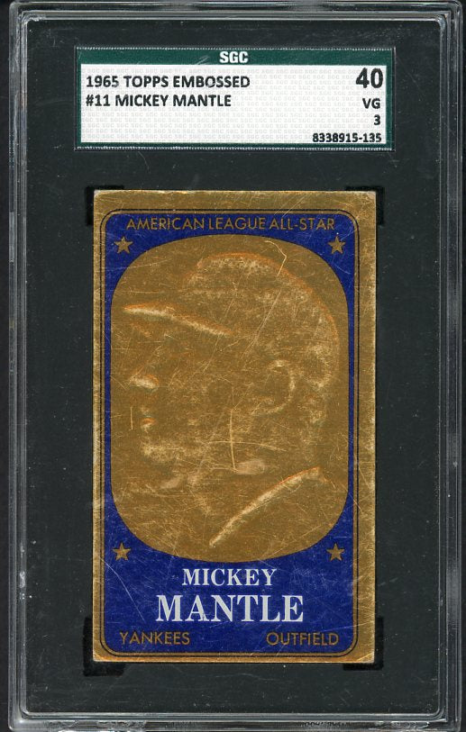 1965 Topps Baseball Embossed #011 Mickey Mantle Yankees SGC 3 VG 538315