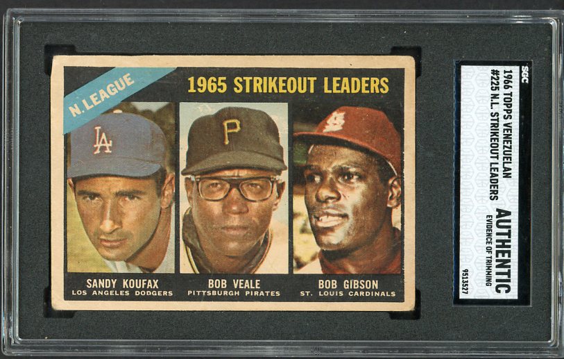 1966 Topps Venezuelan #225 N.L. Strike Out Leaders Sandy Koufax SGC Auth 538323
