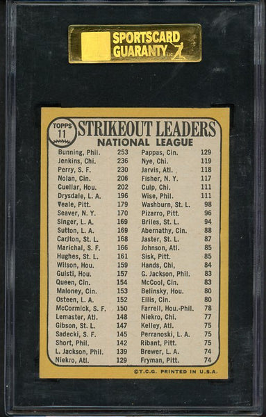 1968 Topps Baseball #011 N.L. Strike Out Leaders Jenkins SGC 6 EX-MT 538326
