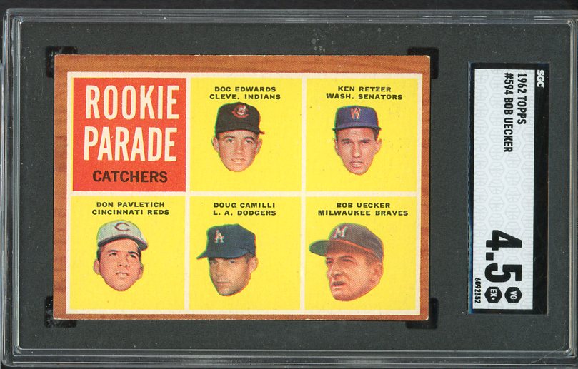 1962 Topps Baseball #594 Bob Uecker Braves SGC 4.5 VG-EX+ 538329