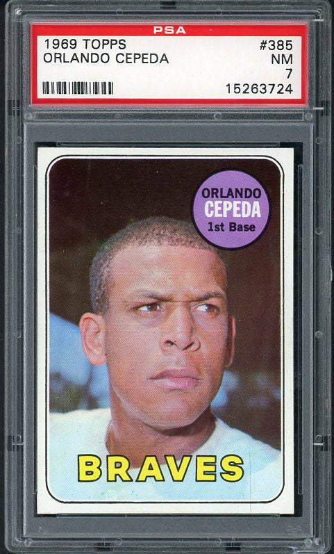 1969 Topps Baseball #385 Orlando Cepeda Braves PSA 7 NM 538344
