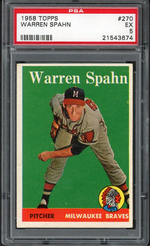 1958 Topps Baseball #270 Warren Spahn Braves PSA 5 EX 538362