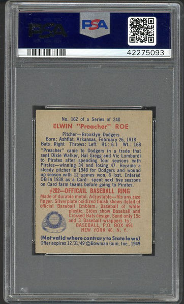 1949 Bowman Baseball #162 Preacher Roe Dodgers PSA 5 EX 538412