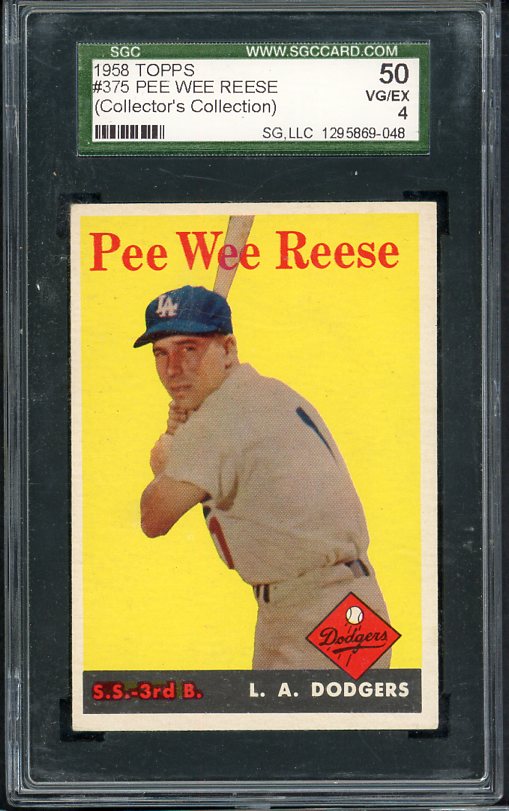 1958 Topps Baseball #375 Pee Wee Reese Dodgers SGC 4 VG-EX 538427