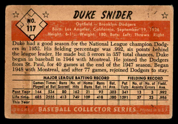 1953 Bowman Color Baseball #117 Duke Snider Dodgers GD-VG 538453