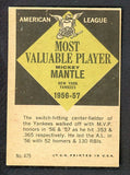 1961 Topps Baseball #475 Mickey Mantle Mvp Yankees EX-MT 538540