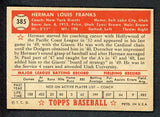 1952 Topps Baseball #385 Herman Franks Giants VG-EX/EX 538594