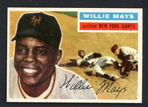 1956 Topps Baseball #130 Willie Mays Giants Good tape residue back Gray 538603