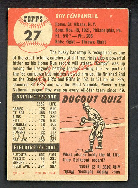 1953 Topps Baseball #027 Roy Campanella Dodgers EX-MT 538606