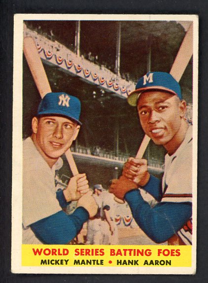 1958 Topps Baseball #418 Mickey Mantle Hank Aaron EX 538610