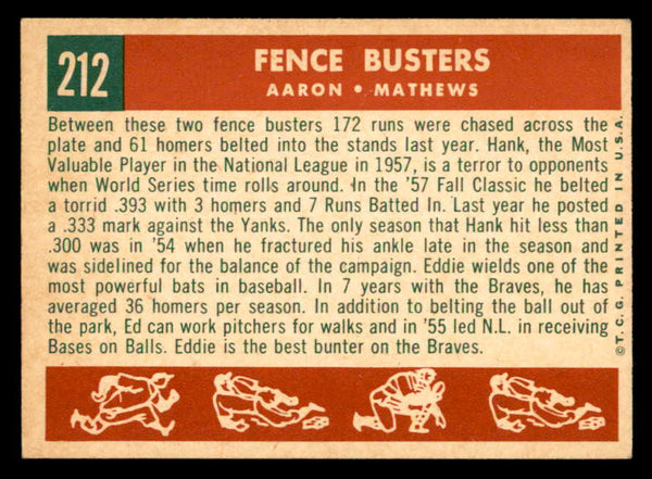 1959 Topps Baseball #212 Hank Aaron Eddie Mathews EX-MT 538761