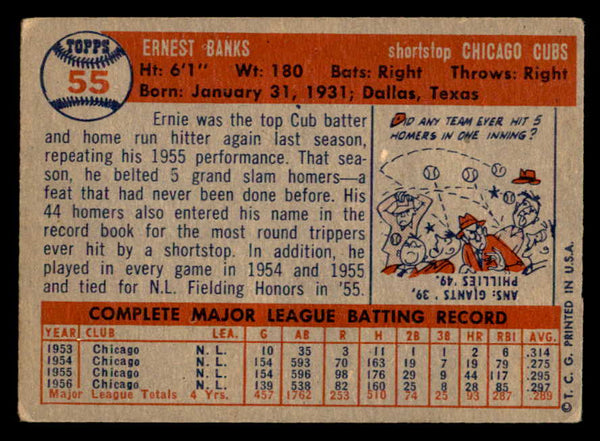 1957 Topps Baseball #055 Ernie Banks Cubs VG-EX 538776