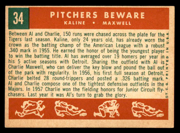 1959 Topps Baseball #034 Al Kaline Charlie Maxwell EX-MT 538847