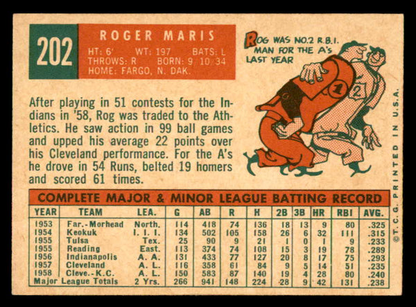 1959 Topps Baseball #202 Roger Maris A's EX-MT 538864