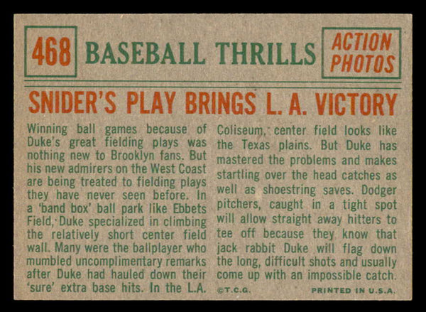 1959 Topps Baseball #468 Duke Snider IA Dodgers EX-MT 538868