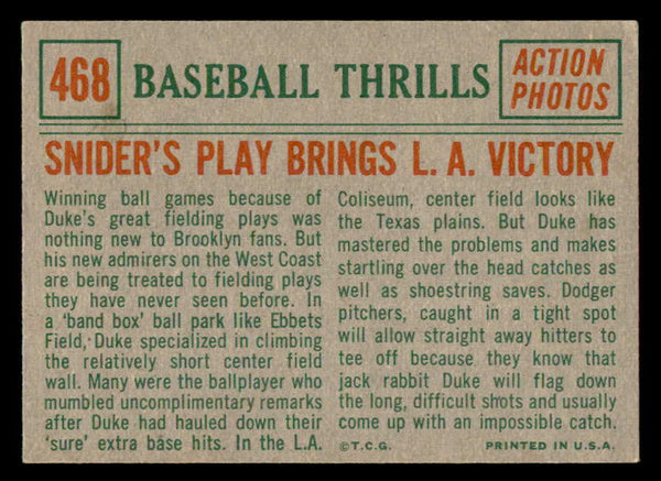 1959 Topps Baseball #468 Duke Snider IA Dodgers EX-MT 538870