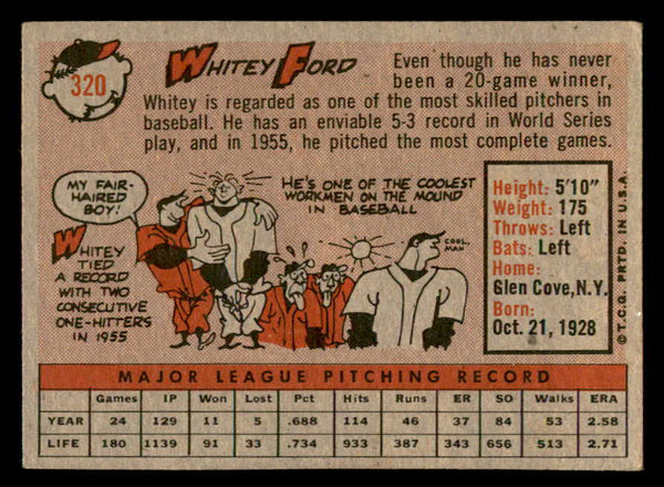 1958 Topps Baseball #320 Whitey Ford Yankees VG-EX 538882