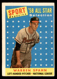 1958 Topps Baseball #494 Warren Spahn A.S. Braves EX 538956