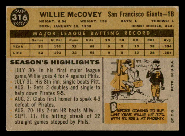 1960 Topps Baseball #316 Willie McCovey Giants VG-EX 538988