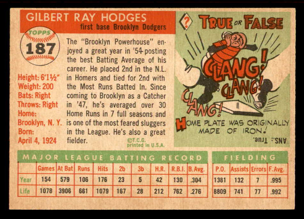 1955 Topps Baseball #187 Gil Hodges Dodgers EX-MT 539037
