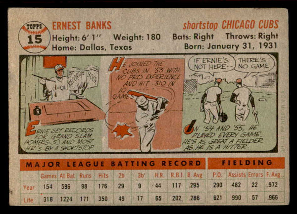 1956 Topps Baseball #015 Ernie Banks Cubs VG-EX Gray 539051
