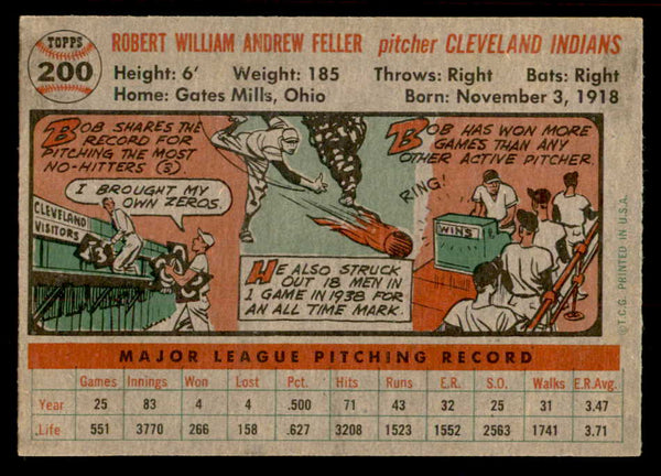 1956 Topps Baseball #200 Bob Feller Indians EX-MT 539106