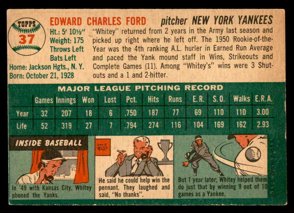 1954 Topps Baseball #037 Whitey Ford Yankees EX-MT 539111
