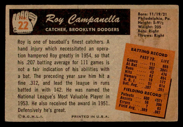 1955 Bowman Baseball #022 Roy Campanella Dodgers VG-EX 539148