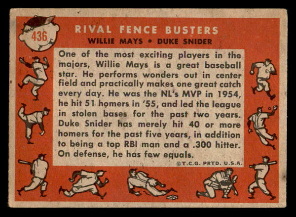 1958 Topps Baseball #436 Willie Mays Duke Snider VG-EX 539154