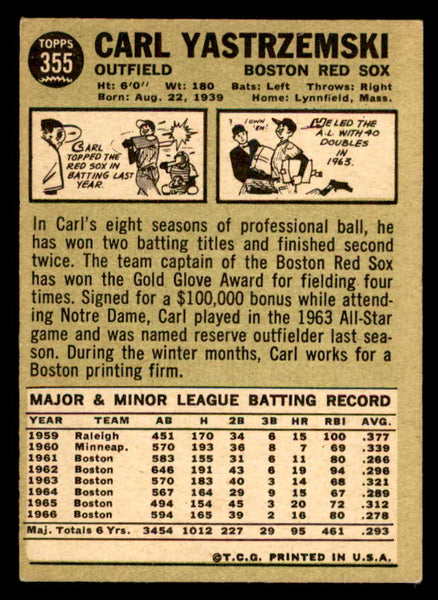 1967 Topps Baseball #355 Carl Yastrzemski Red Sox EX 539194