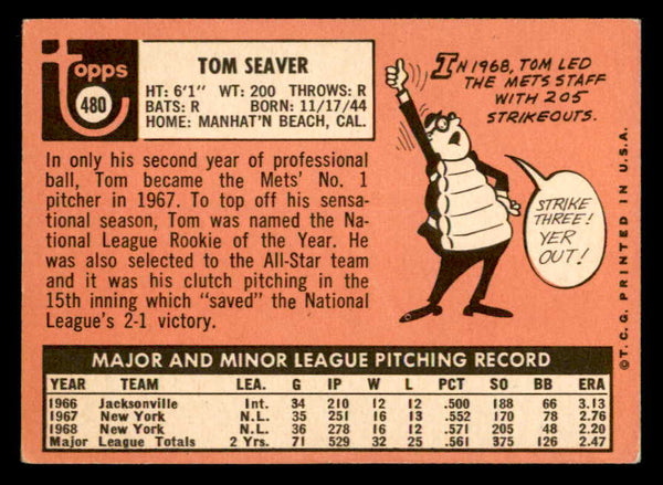 1969 Topps Baseball #480 Tom Seaver Mets VG-EX 539301