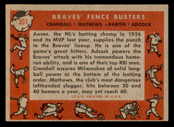 1958 Topps Baseball #351 Hank Aaron Eddie Mathews EX-MT 539311