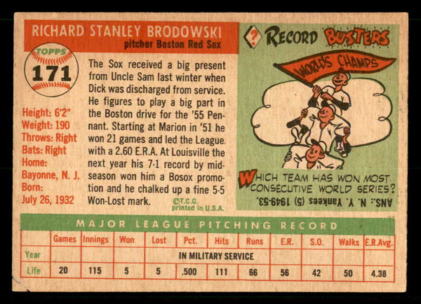 1955 Topps Baseball #171 Dick Brodowski Red Sox EX-MT 539510