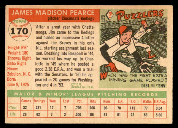 1955 Topps Baseball #170 Jim Pearce Reds EX-MT 539535