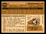 1960 Topps Baseball #420 Eddie Mathews Braves NR-MT 539573