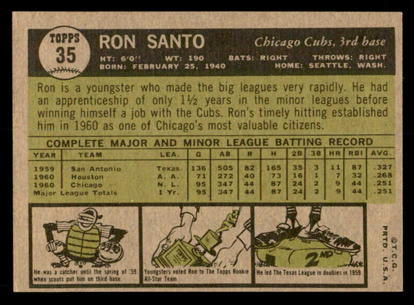 1961 Topps Baseball #035 Ron Santo Cubs EX-MT 539579