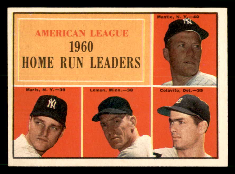 1961 Topps Baseball #044 A.L. Home Run Leaders Mickey Mantle EX-MT 539593