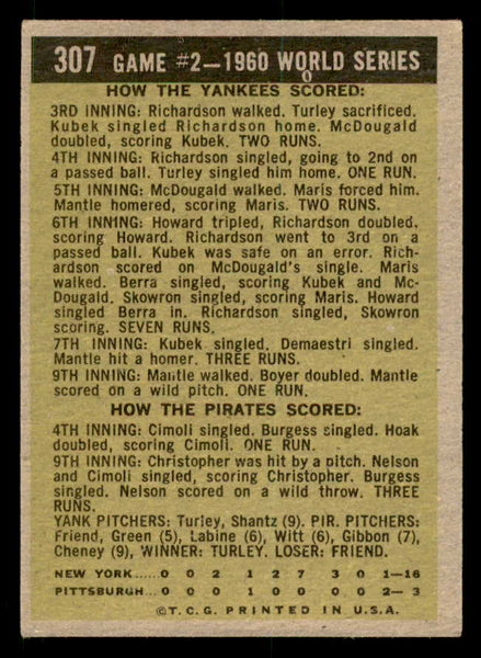 1961 Topps Baseball #307 World Series Game 2 Mickey Mantle EX-MT 539619
