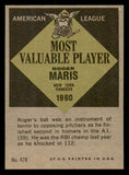 1961 Topps Baseball #478 Roger Maris MVP Yankees EX-MT 539620