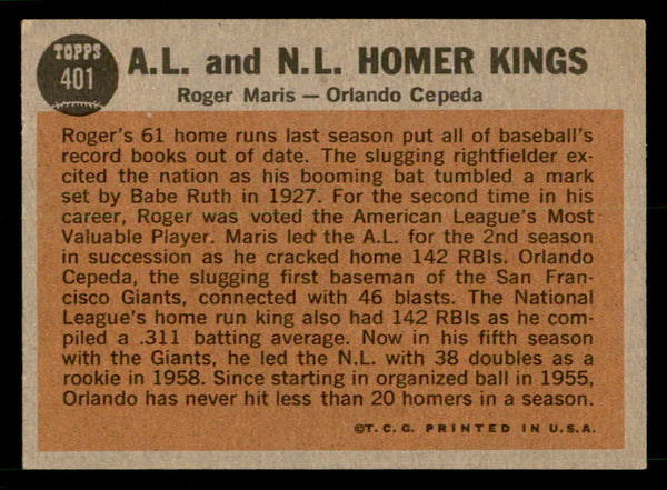 1962 Topps Baseball #401 Roger Maris Orlando Cepeda EX-MT 539624
