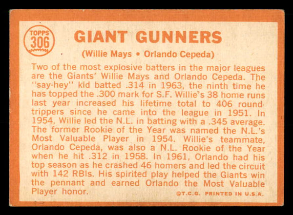 1964 Topps Baseball #306 Willie Mays Orlando Cepeda EX-MT 539717