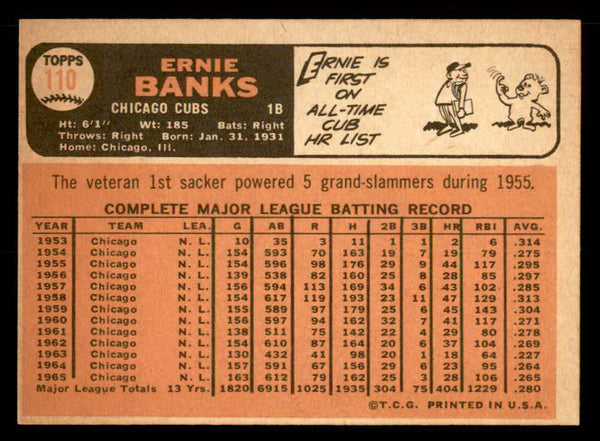 1966 Topps Baseball #110 Ernie Banks Cubs EX-MT 539765